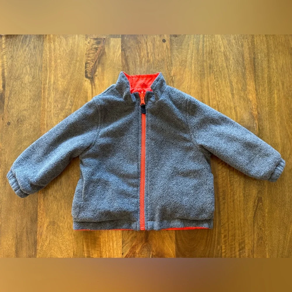 OshKosh B’gosh‎ orange gray fleece reversible jacket baby kids size 18m